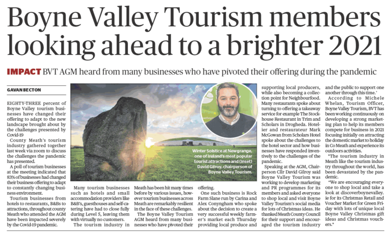 Article on Boyne Valley Tourism AGM in 2020