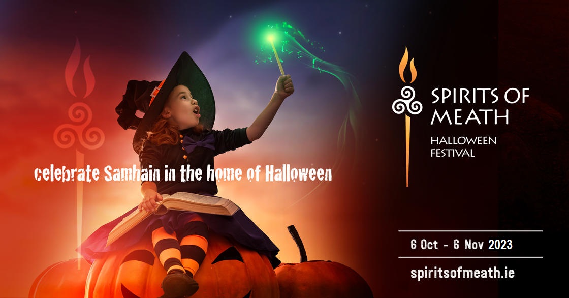 Spirits of Meath Halloween Festival poster (girl on pumpkin)