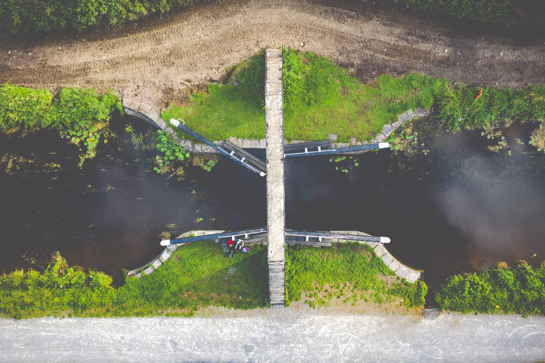 Aerial view of Ribbontail Bridge on the Royal Canal by Copterview Ireland