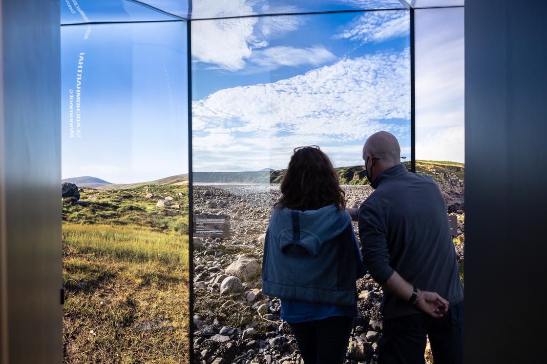 Visitors at Brú na Bóinne Visitor Centre exhibition